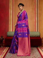 Monjolika Fashion Multi Colour Handloom Silk Blend Contemporary Saree With Weaving Work - Distacart
