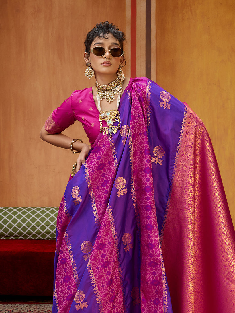 Monjolika Fashion Multi Colour Handloom Silk Blend Contemporary Saree With Weaving Work - Distacart