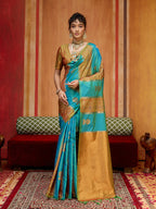 Monjolika Fashion Multi Colour Handloom Silk Blend Contemporary Saree With Weaving Work - Distacart