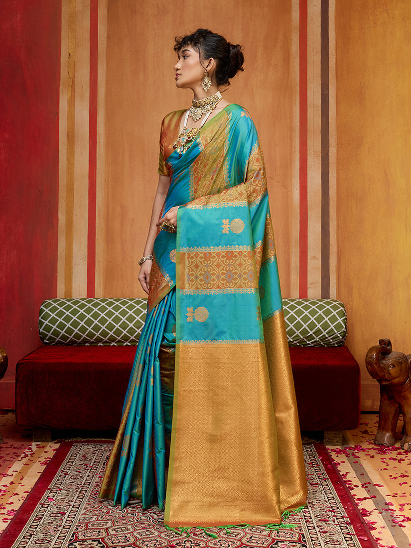 Monjolika Fashion Multi Colour Handloom Silk Blend Contemporary Saree With Weaving Work - Distacart