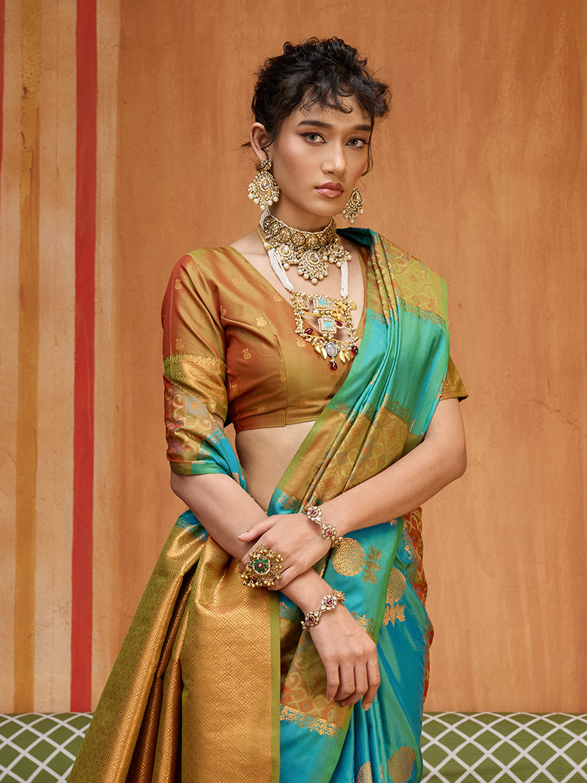 Monjolika Fashion Multi Colour Handloom Silk Blend Contemporary Saree With Weaving Work - Distacart