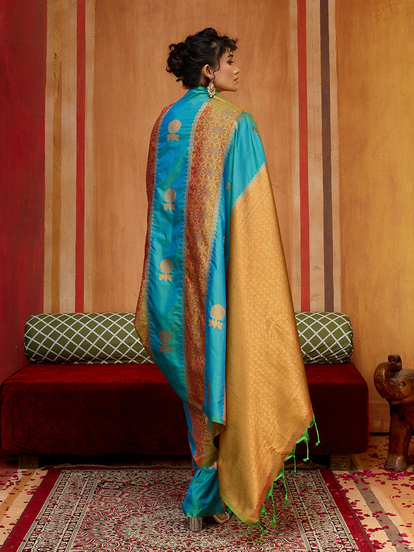 Monjolika Fashion Multi Colour Handloom Silk Blend Contemporary Saree With Weaving Work - Distacart
