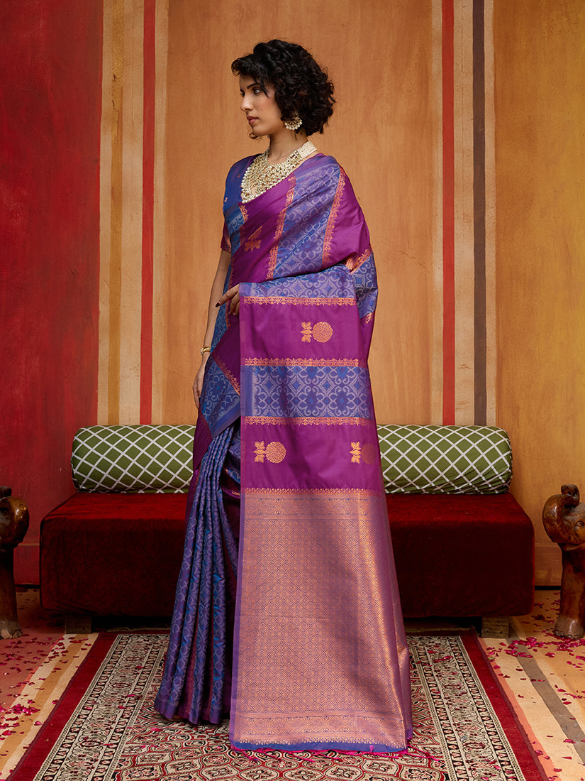Monjolika Fashion Multi Colour Handloom Silk Blend Contemporary Saree With Weaving Work - Distacart