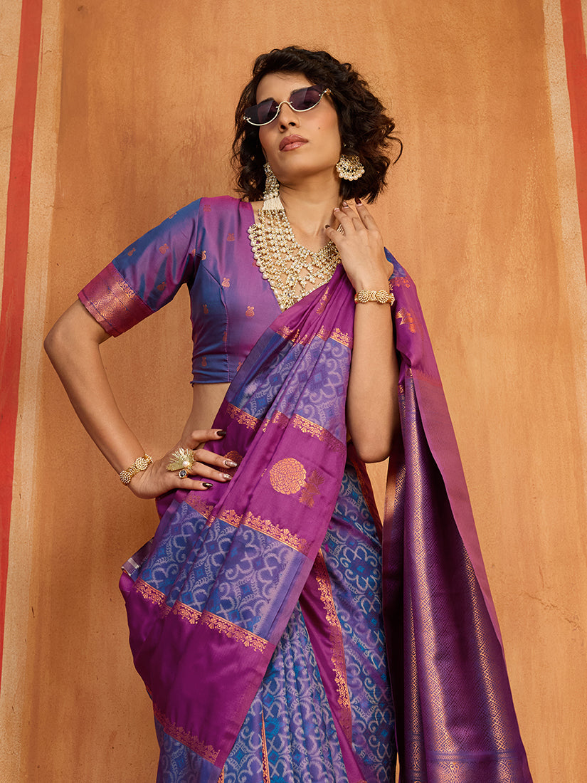 Monjolika Fashion Multi Colour Handloom Silk Blend Contemporary Saree With Weaving Work - Distacart