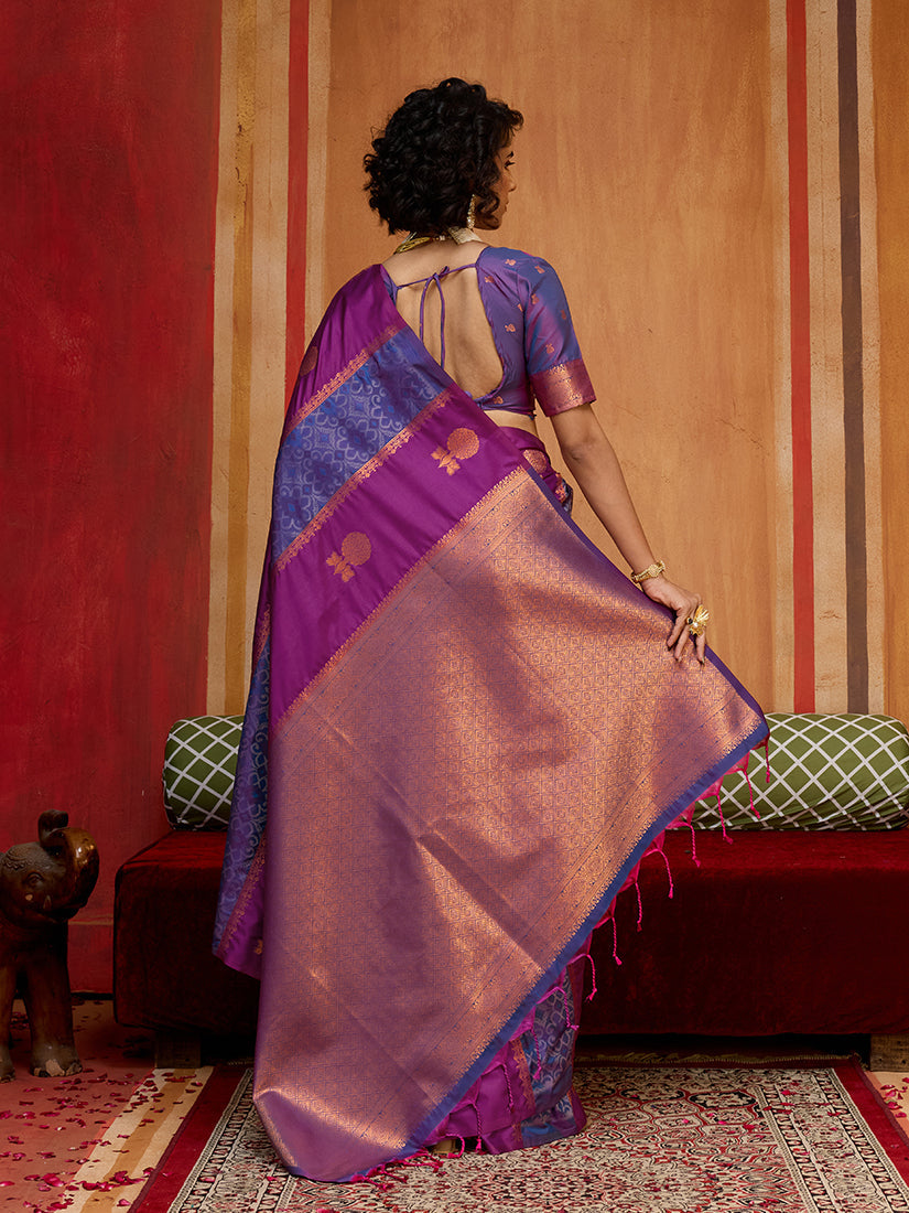 Monjolika Fashion Multi Colour Handloom Silk Blend Contemporary Saree With Weaving Work - Distacart