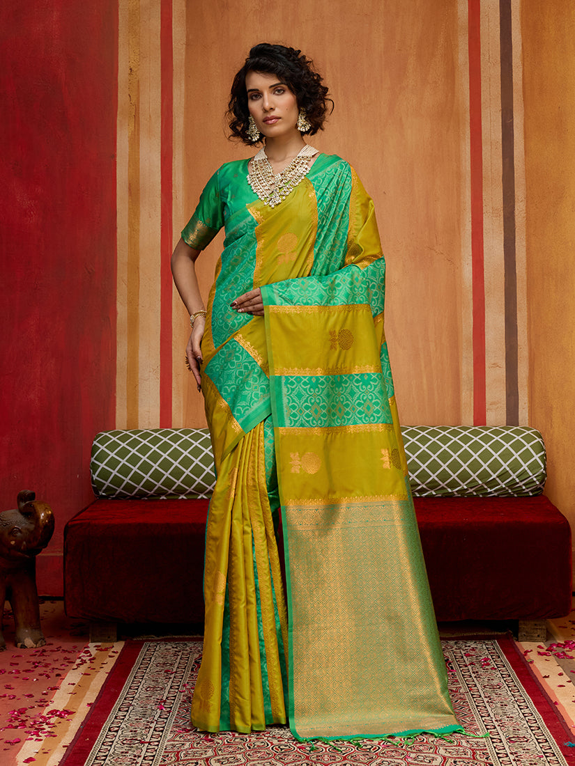 Monjolika Fashion Multi Colour Handloom Silk Blend Contemporary Saree With Weaving Work - Distacart