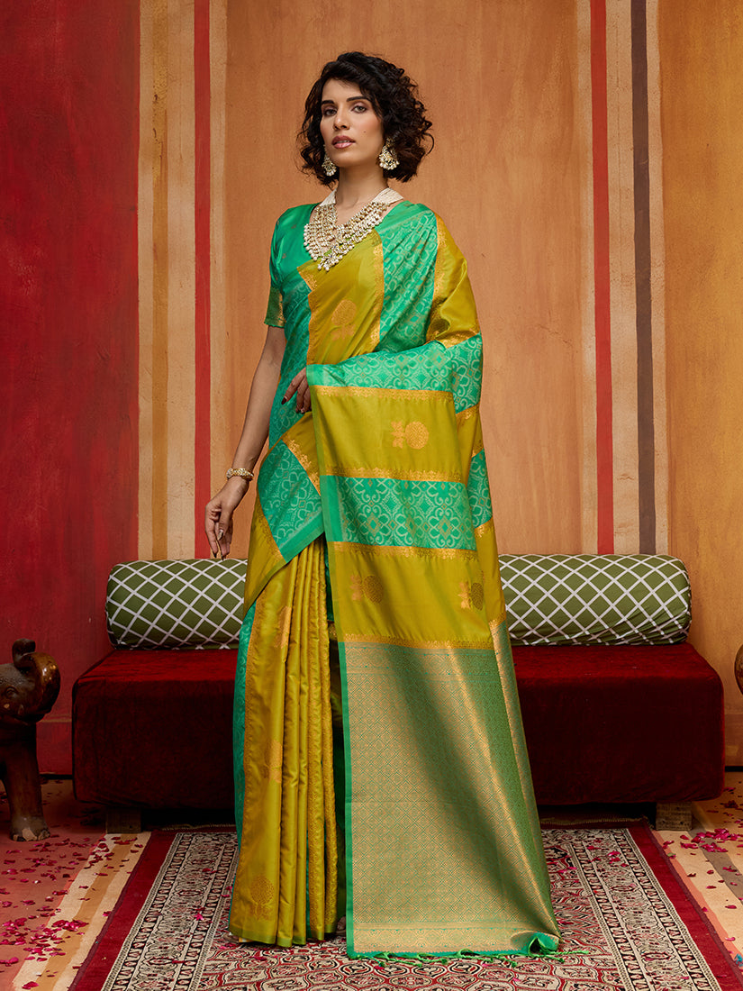 Monjolika Fashion Multi Colour Handloom Silk Blend Contemporary Saree With Weaving Work - Distacart