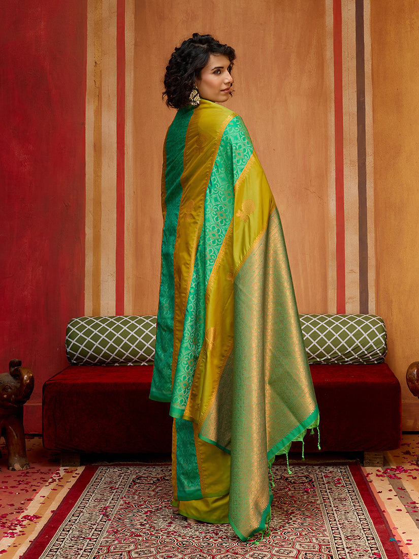 Monjolika Fashion Multi Colour Handloom Silk Blend Contemporary Saree With Weaving Work - Distacart