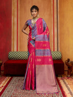 Monjolika Fashion Multi Colour Handloom Silk Blend Contemporary Saree With Weaving Work - Distacart