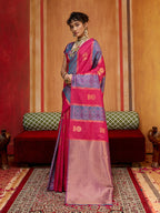 Monjolika Fashion Multi Colour Handloom Silk Blend Contemporary Saree With Weaving Work - Distacart
