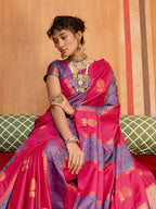 Monjolika Fashion Multi Colour Handloom Silk Blend Contemporary Saree With Weaving Work - Distacart