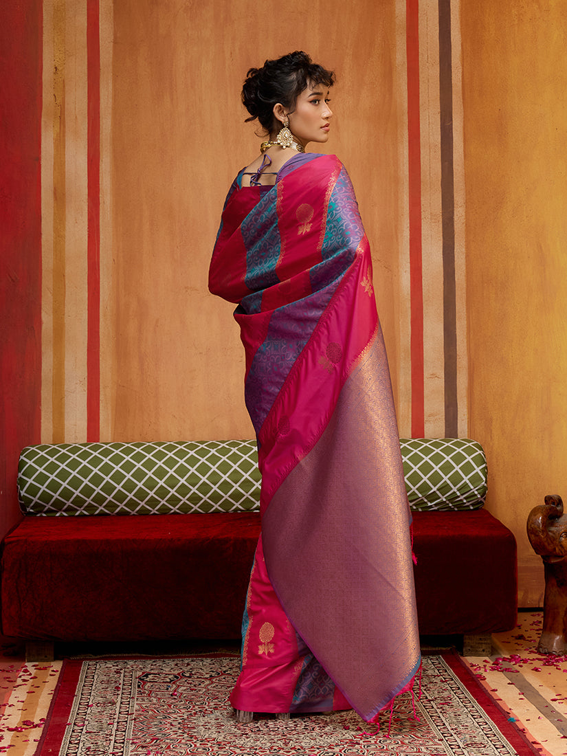 Monjolika Fashion Multi Colour Handloom Silk Blend Contemporary Saree With Weaving Work - Distacart