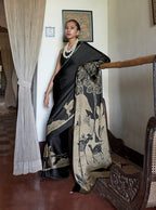 Monjolika Fashion Satin Printed Black Casual Saree