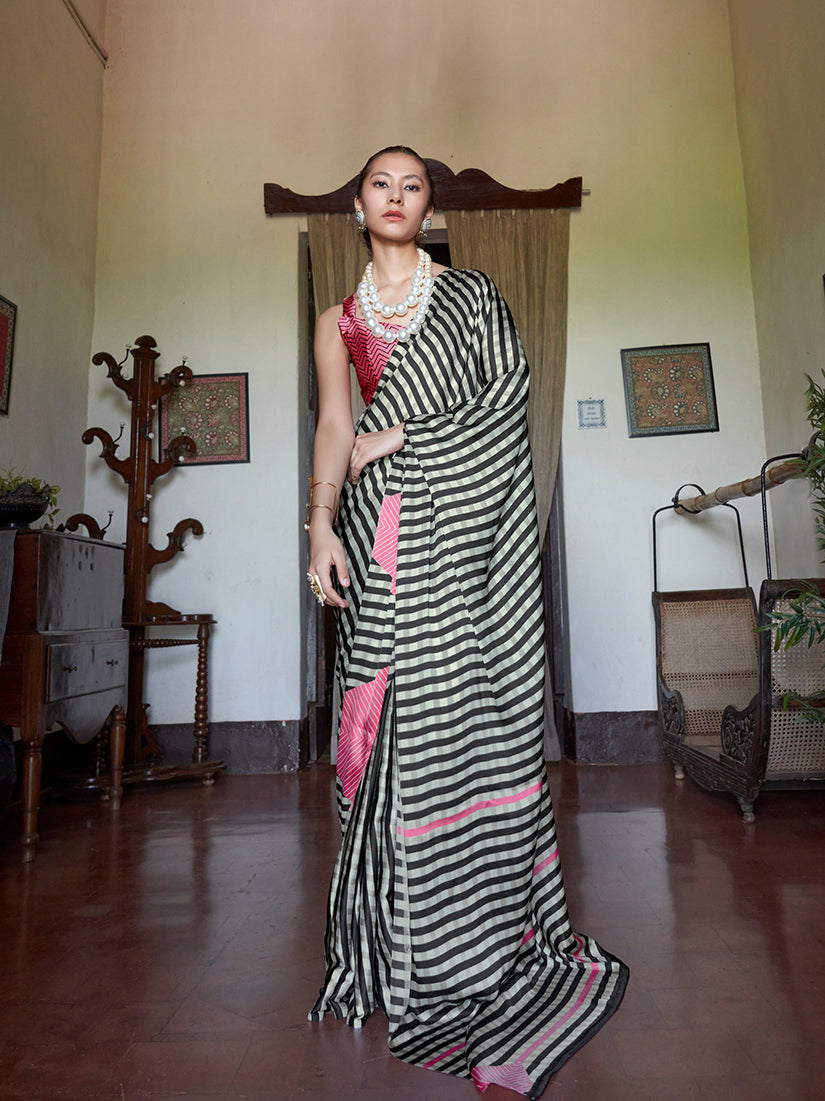 Monjolika Fashion Satin Printed Multicolor Casual Saree - Distacart