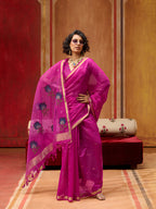 Monjolika Fashion Magenta Handloom Cotton Blend Weaving Classic Saree - Distacart