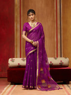 Monjolika Fashion Purple Handloom Cotton Blend Weaving Classic Saree - Distacart