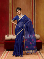 Monjolika Fashion Navy Blue Handloom Cotton Blend Weaving Classic Saree - Distacart