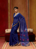 Monjolika Fashion Navy Blue Handloom Cotton Blend Weaving Classic Saree - Distacart
