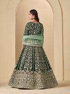 Monjolika Fashion Velvet Embroidered Dark Green Engagement Wear Anarkali Suit - Distacart