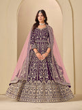 Monjolika Fashion Velvet Embroidered Purple Engagement Wear Anarkali Suit - Distacart