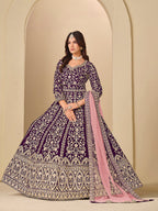 Monjolika Fashion Velvet Embroidered Purple Engagement Wear Anarkali Suit - Distacart