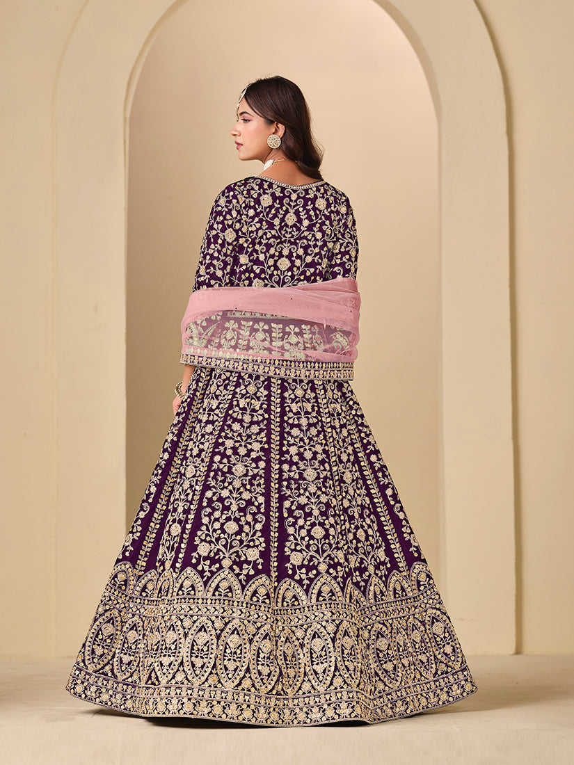 Monjolika Fashion Velvet Embroidered Purple Engagement Wear Anarkali Suit - Distacart
