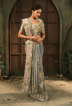 Monjolika Fashion Grey Silk Blend Saree With Embroidered Jari And Cut-Dana Work - Distacart