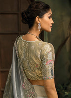 Monjolika Fashion Grey Silk Blend Saree With Embroidered Jari And Cut-Dana Work - Distacart