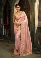 Monjolika Fashion Light Pink Silk Blend Saree With Embroidered Jari And Cut-Dana Work - Distacart