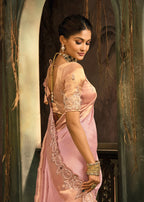 Monjolika Fashion Light Pink Silk Blend Saree With Embroidered Jari And Cut-Dana Work - Distacart
