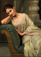 Monjolika Fashion Pista Green Silk Blend Saree With Embroidered Jari And Cut-Dana Work - Distacart