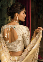 Monjolika Fashion Beige Silk Blend Saree With Embroidered Jari And Cut-Dana Work - Distacart