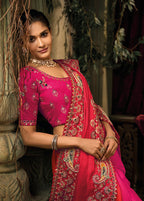 Monjolika Fashion Rani Pink & Red Silk Blend Saree With Embroidered Jari And Cut-Dana Work - Distacart