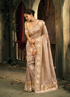 Monjolika Fashion Chiku Silk Blend Saree With Embroidered Jari And Cut-Dana Work - Distacart