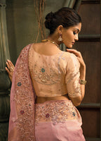 Monjolika Fashion Pink Silk Blend Saree With Embroidered Jari And Cut-Dana Work - Distacart