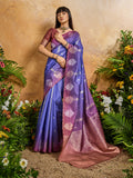 Monjolika Fashion Weaving Handloom Silk Blend Violet Contemporary Saree - Distacart