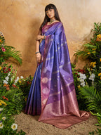 Monjolika Fashion Weaving Handloom Silk Blend Violet Contemporary Saree - Distacart