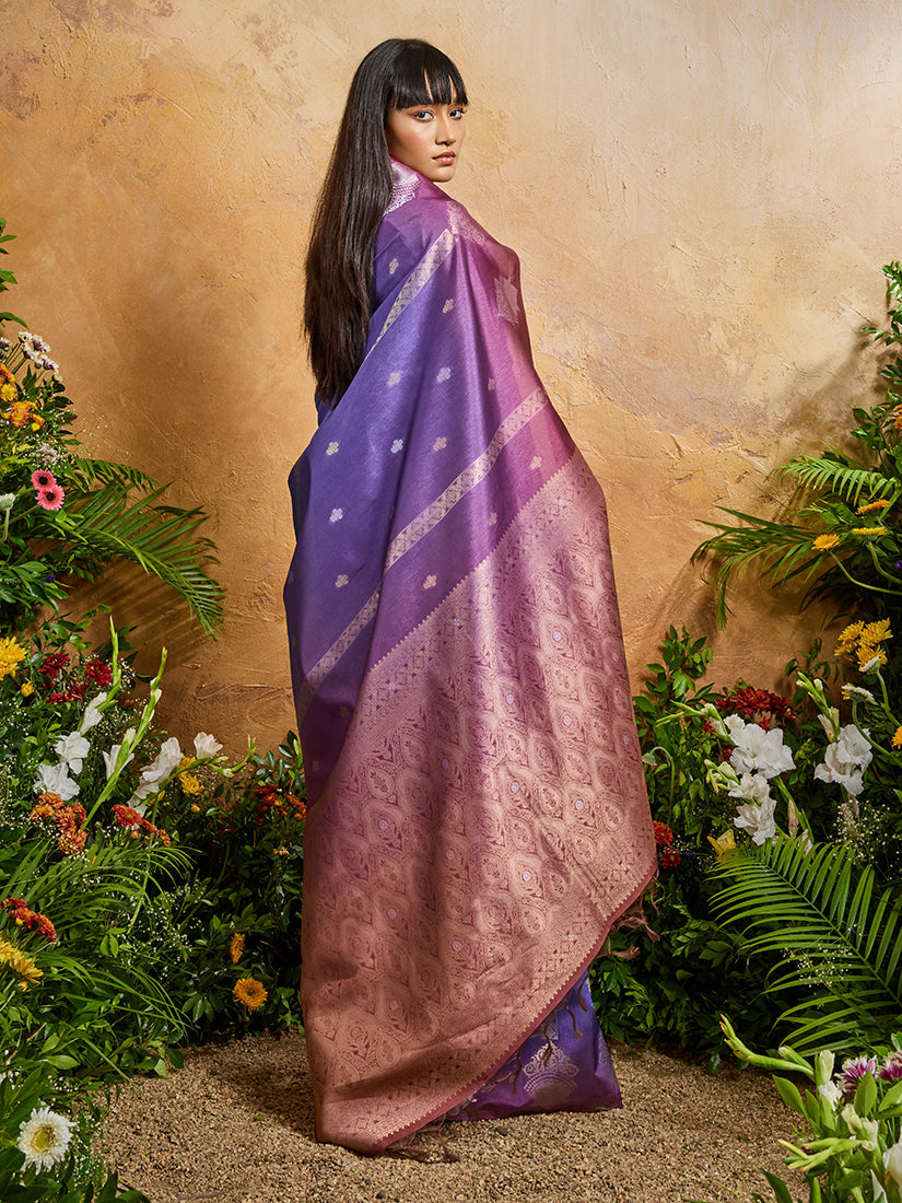 Monjolika Fashion Weaving Handloom Silk Blend Violet Contemporary Saree - Distacart