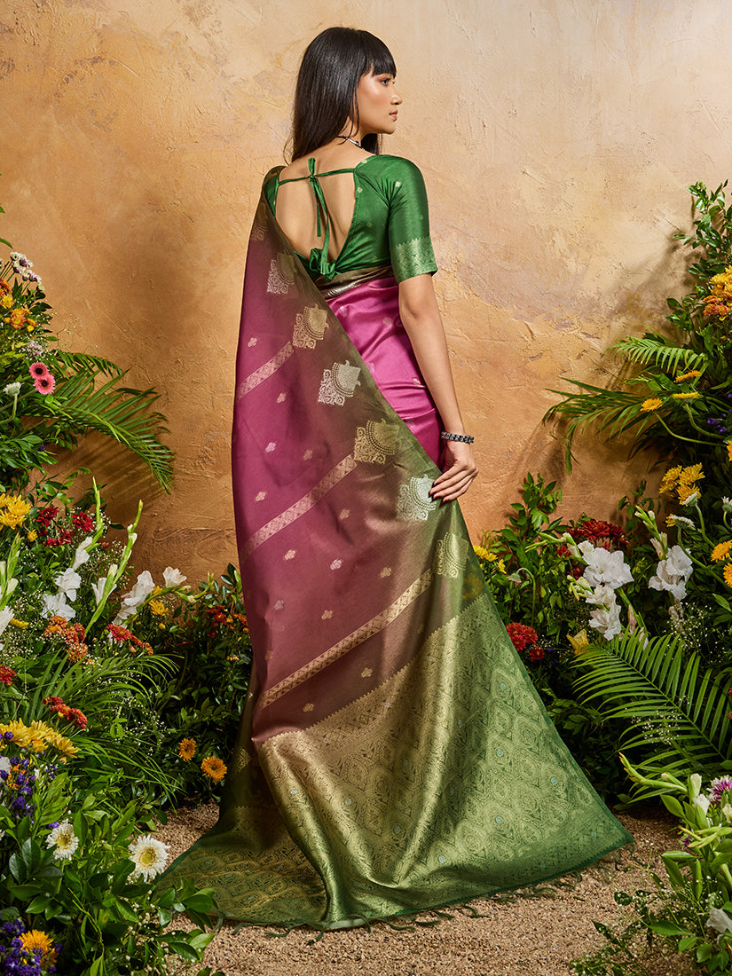 Monjolika Fashion Weaving Handloom Silk Blend Magenta Pink Contemporary Saree - Distacart