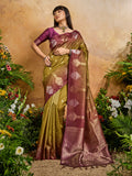 Monjolika Fashion Weaving Handloom Silk Blend Mehendi Green Contemporary Saree - Distacart