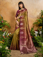 Monjolika Fashion Weaving Handloom Silk Blend Mehendi Green Contemporary Saree - Distacart