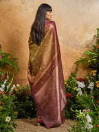Monjolika Fashion Weaving Handloom Silk Blend Mehendi Green Contemporary Saree - Distacart