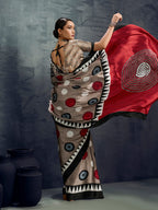 Monjolika Fashion Satin Dark Beige Printed Casual Saree - Distacart