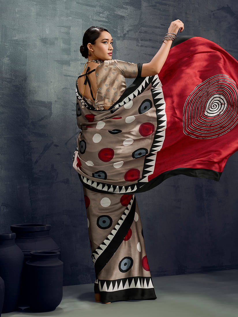 Monjolika Fashion Satin Dark Beige Printed Casual Saree - Distacart