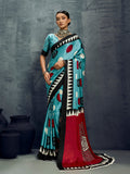 Monjolika Fashion Satin Aqua Blue Printed Casual Saree - Distacart