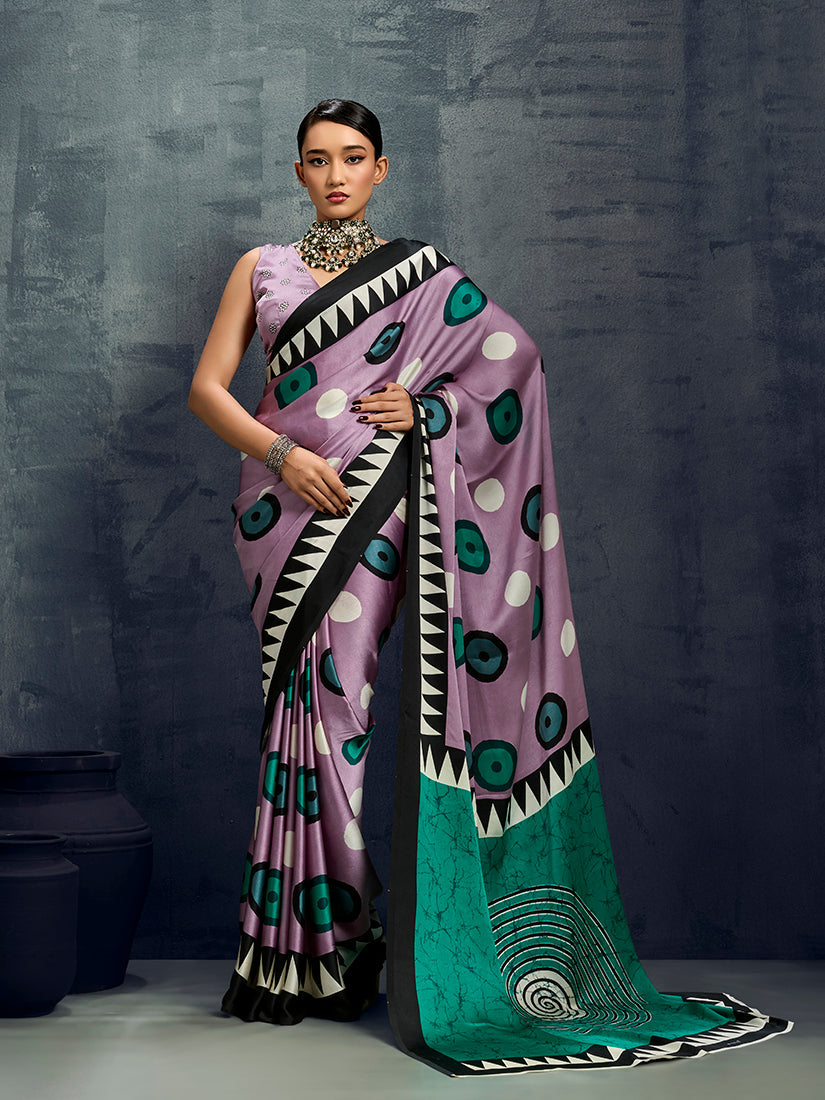 Monjolika Fashion Satin Lilac Printed Casual Saree - Distacart