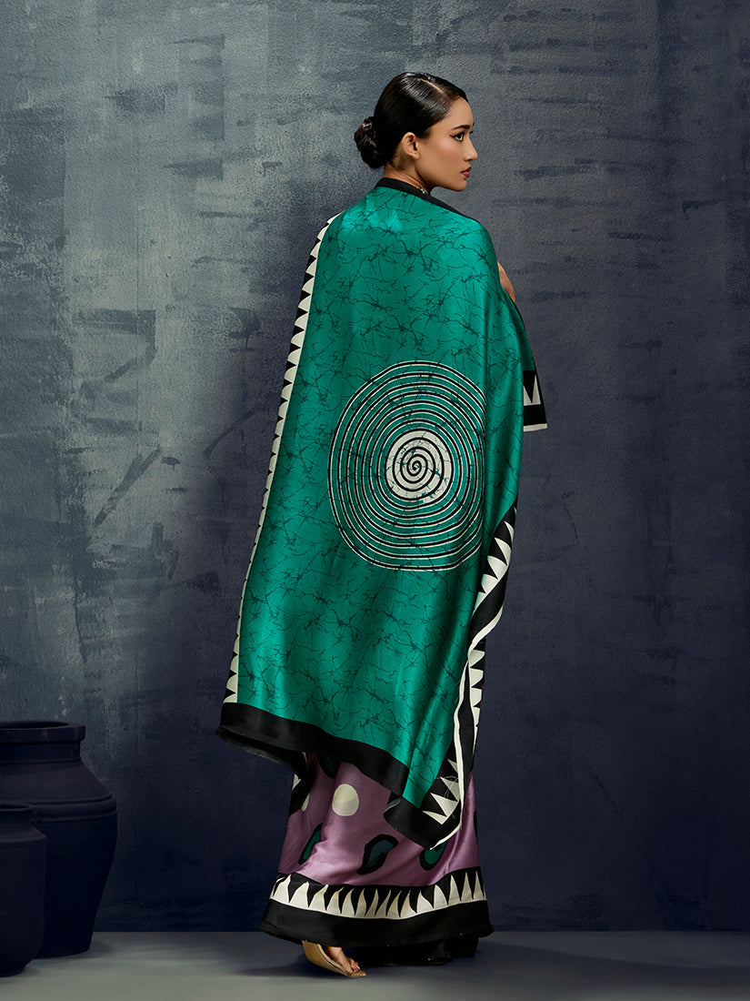 Monjolika Fashion Satin Lilac Printed Casual Saree - Distacart