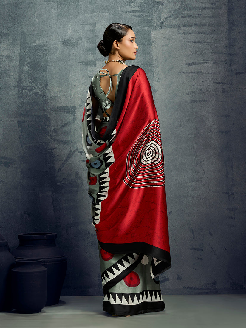 Monjolika Fashion Satin Grey Printed Casual Saree - Distacart