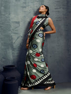 Monjolika Fashion Satin Grey Printed Casual Saree - Distacart