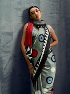 Monjolika Fashion Satin Grey Printed Casual Saree - Distacart